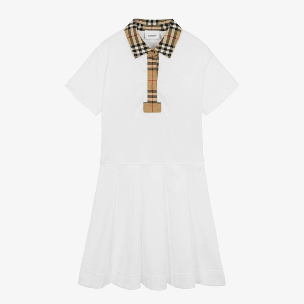 Burberry Teen Girls Sigrid Vintage Check Polo Dress White 14Y 8053562